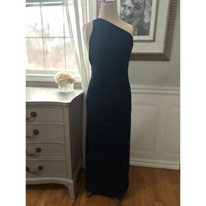 Laundry by Shelli Segal Formal One Shoulder Beaded Jersey Navy Blue Size 0 Gown
